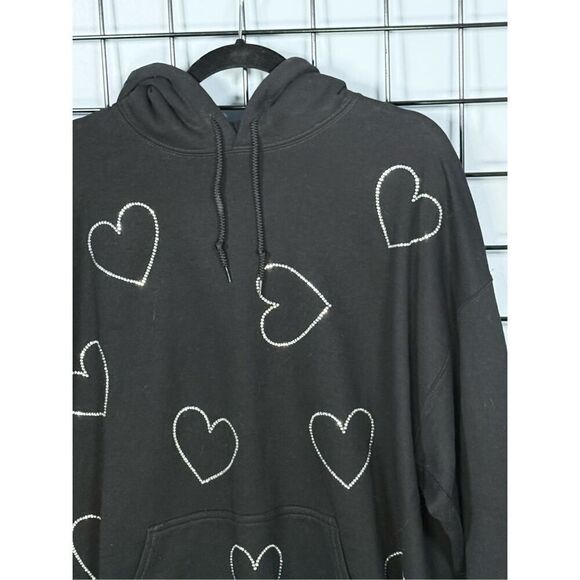 All Over Rhinestone Hearts Hoodie Sweatshirt Womens XL Black Valentines Day - Picture 3 of 8